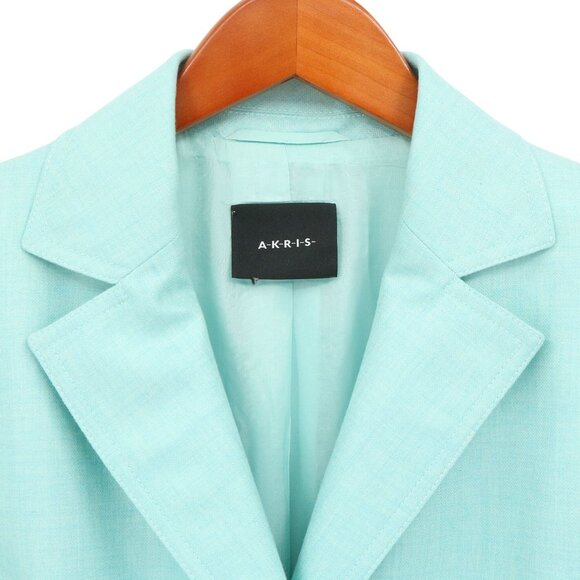 Akris Cashmere Silk Aqua Blue Button Front Blazer Jacket 12 - Picture 2 of 6